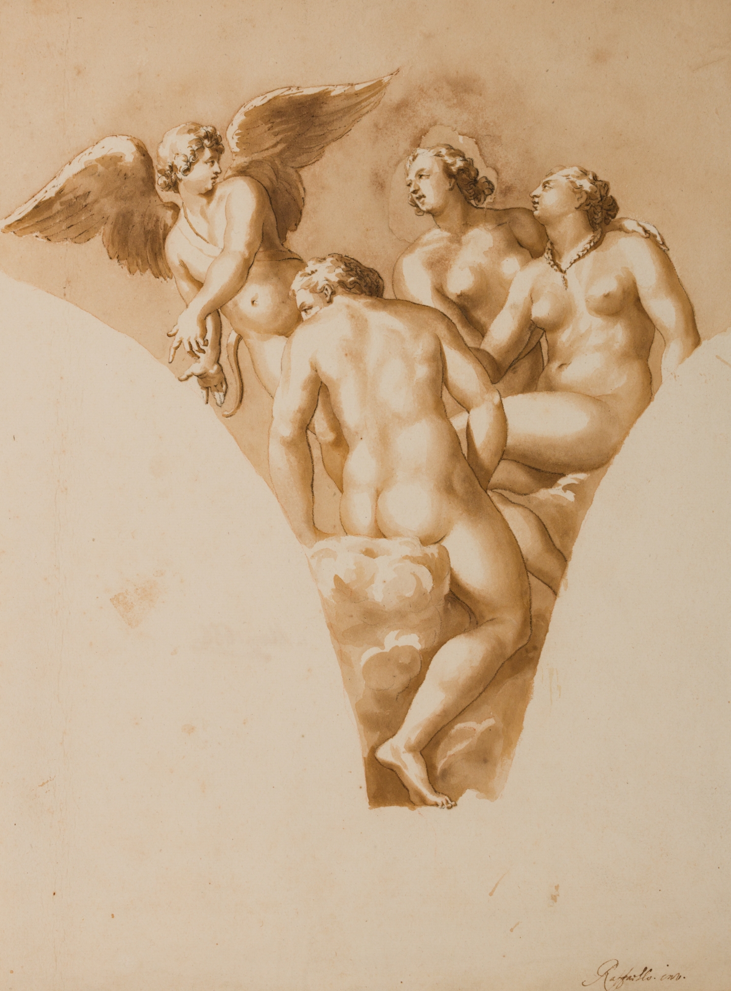 Jan de Bisschop (Amsterdam 1628-1671 The Hague) Cupid and the three Graces (after Raphael)