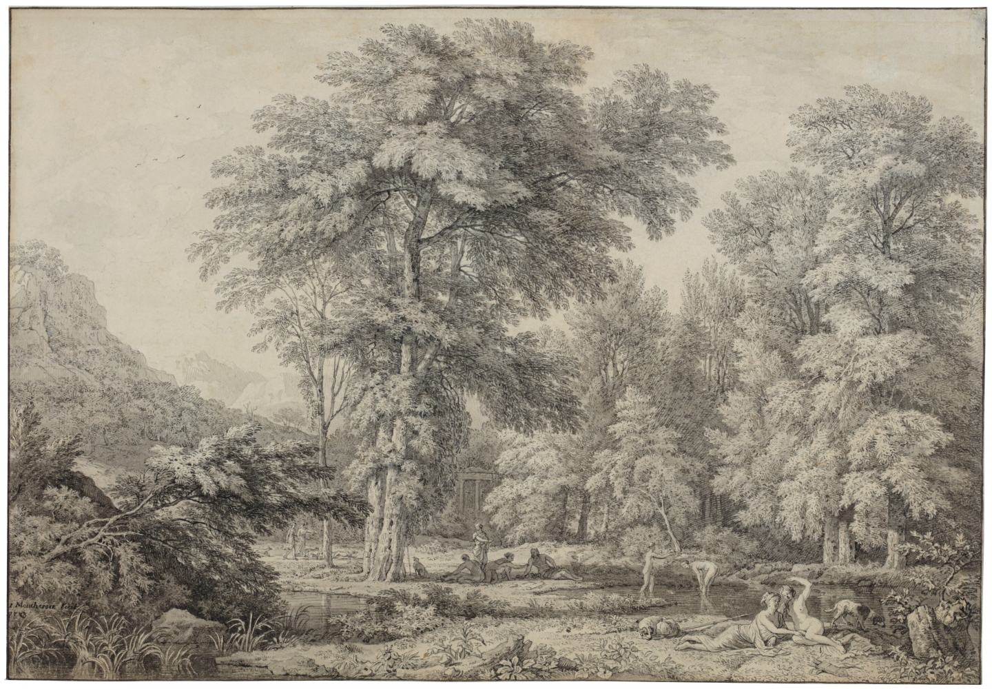 Isaac de Moucheron (Amsterdam 1667-1744 Amsterdam) An Arcadian Landscape with Bathers