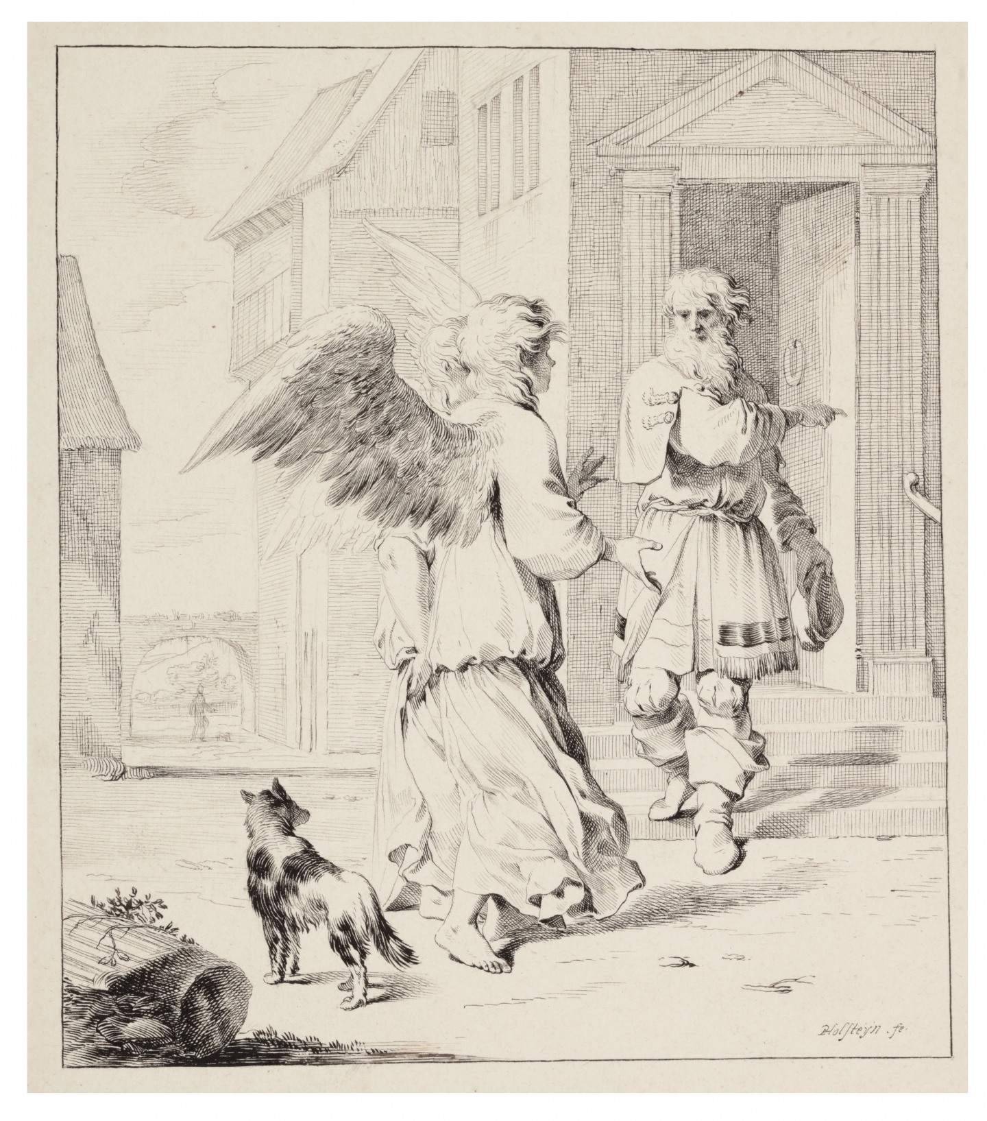 Pieter Holsteyn II  (Haarlem 1614 – 1673 Haarlem) Lot welcoming the Two Angels (Genesis 19, 1-2)