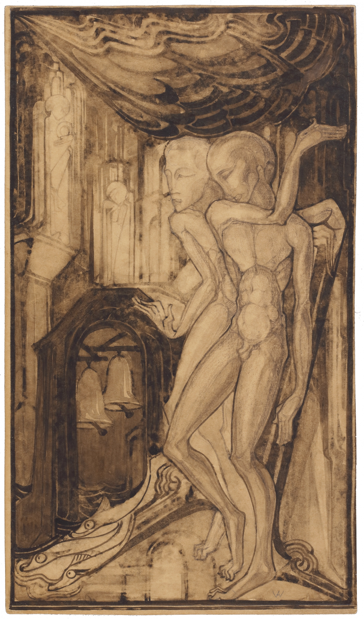 Willem Arondéus (Naarden 1894-1943 Haarlem) Male Nudes in a Church Interior