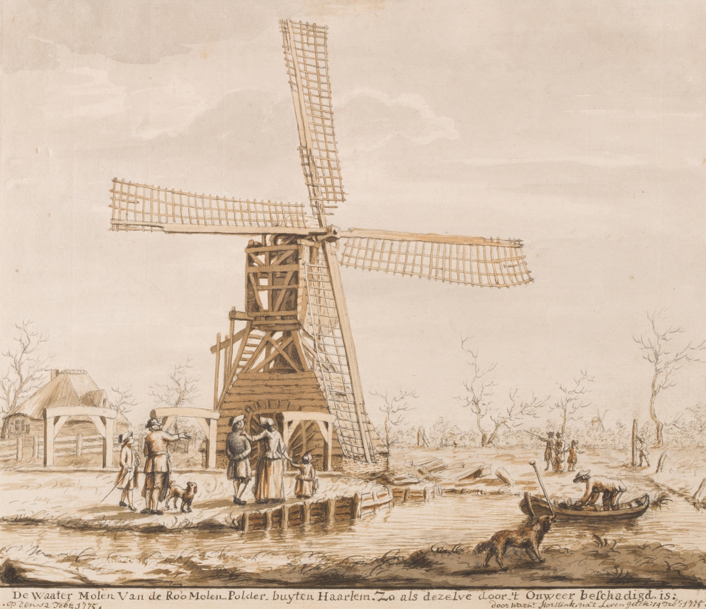 Warnaar Horstink (Harlem 1756-1815 Harlem) De waater molen van de Roo Molen Polder buyten Haarlem
