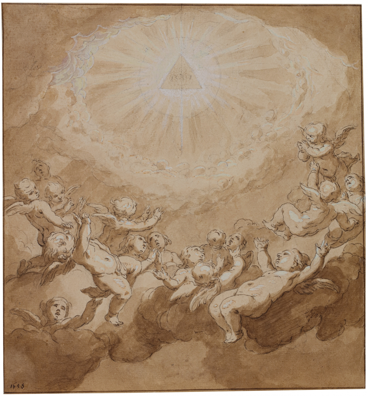 Abraham Bloemaert (Gorinchem 1566-1651 Utrecht) The Tetragrammaton as a Symbol of God the Father in a Glory of winged Children-Angels (1648)