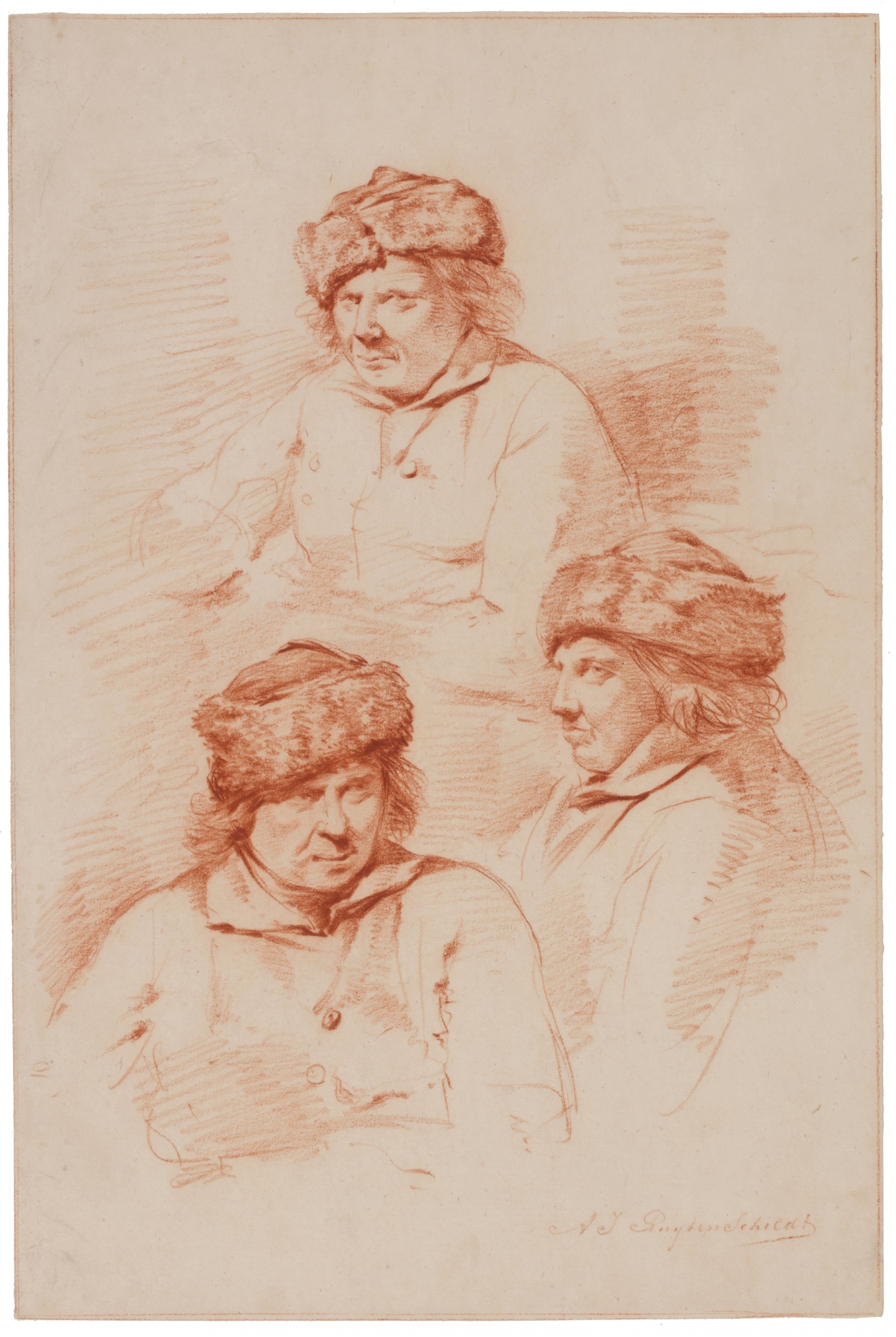 Abraham Johannes Ruytenschildt (Amsterdam 1778-1841 Amsterdam) Three studies of a model wearing a fur hat