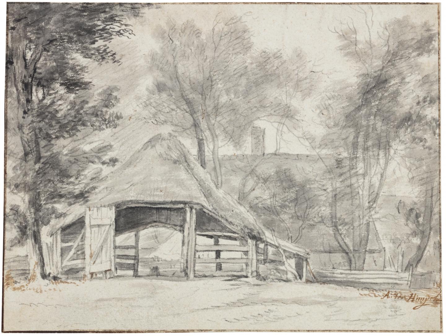 Aernout ter Himpel (1634-1686 Amsterdam) Farm with a stable