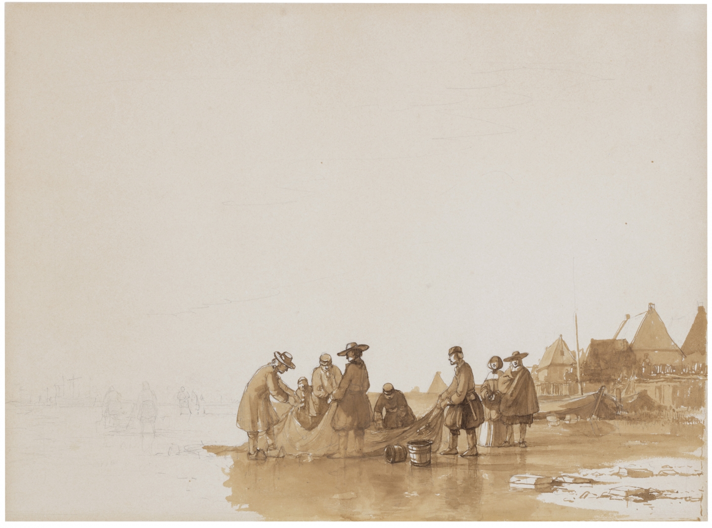 Albertus Brondgeest (Amsterdam 1786-1849 Amsterdam) Fishermen and noble people on the ice (study for a winterlandscape)