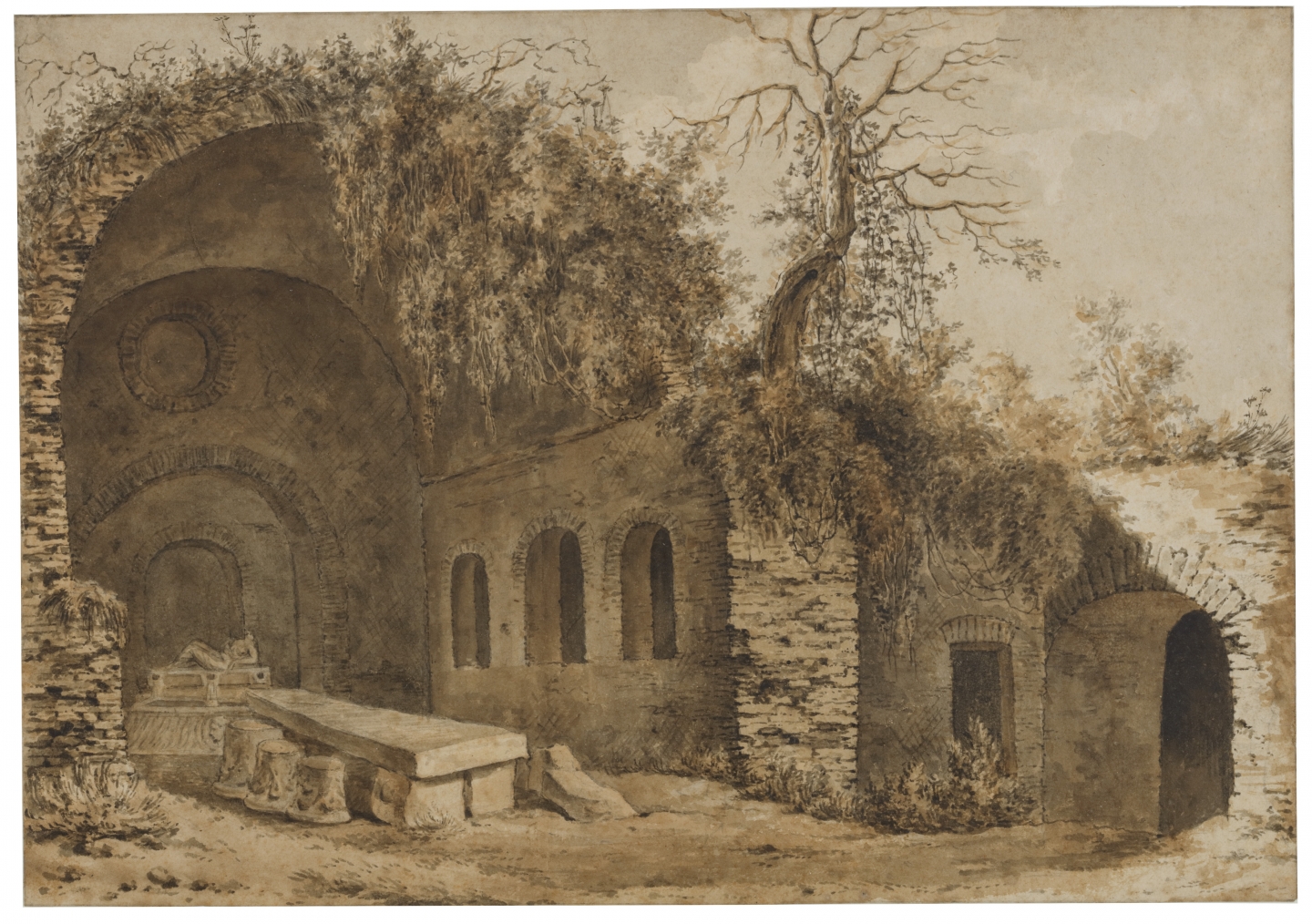 Attributed to Pieter Moninckx (The Hague 1605-1686 The Hague) Grotto with the fountain of nymph Egeria