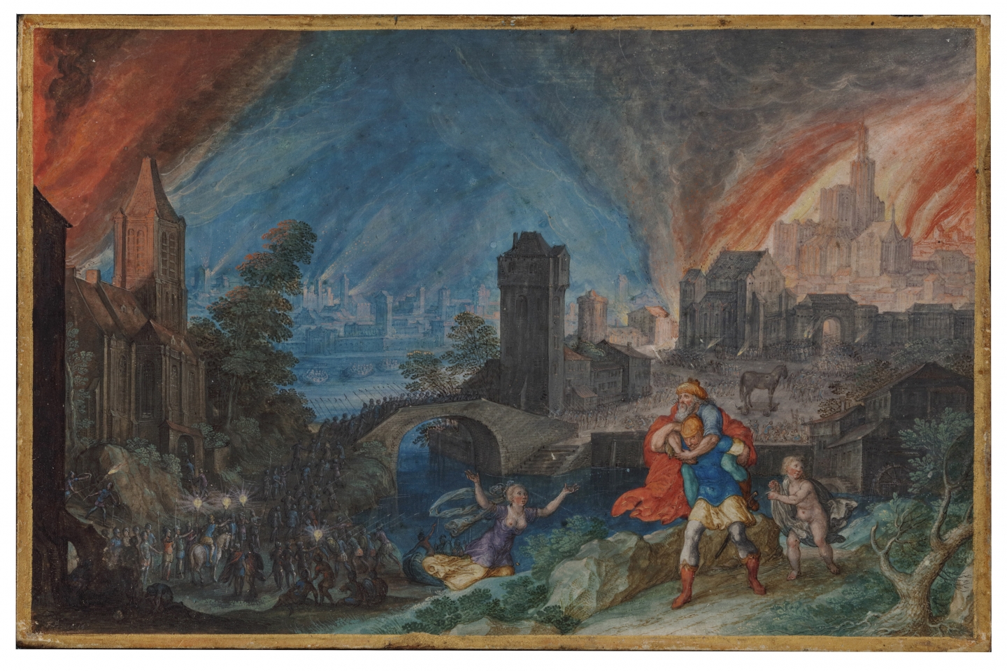 Friedrich Brentel (Lauingen 1580-1651 Strasbourg) Aeneas carying his blind father Anchises out of the burning city of Troy
