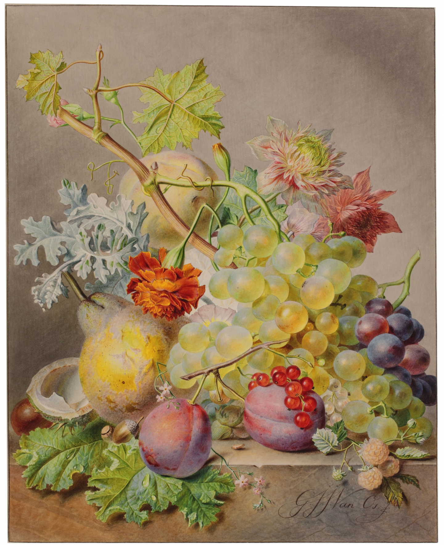 Georgius Jacobus Johannes van Os (The Hague 1782-1861 Paris) Still life with fruits and flowers