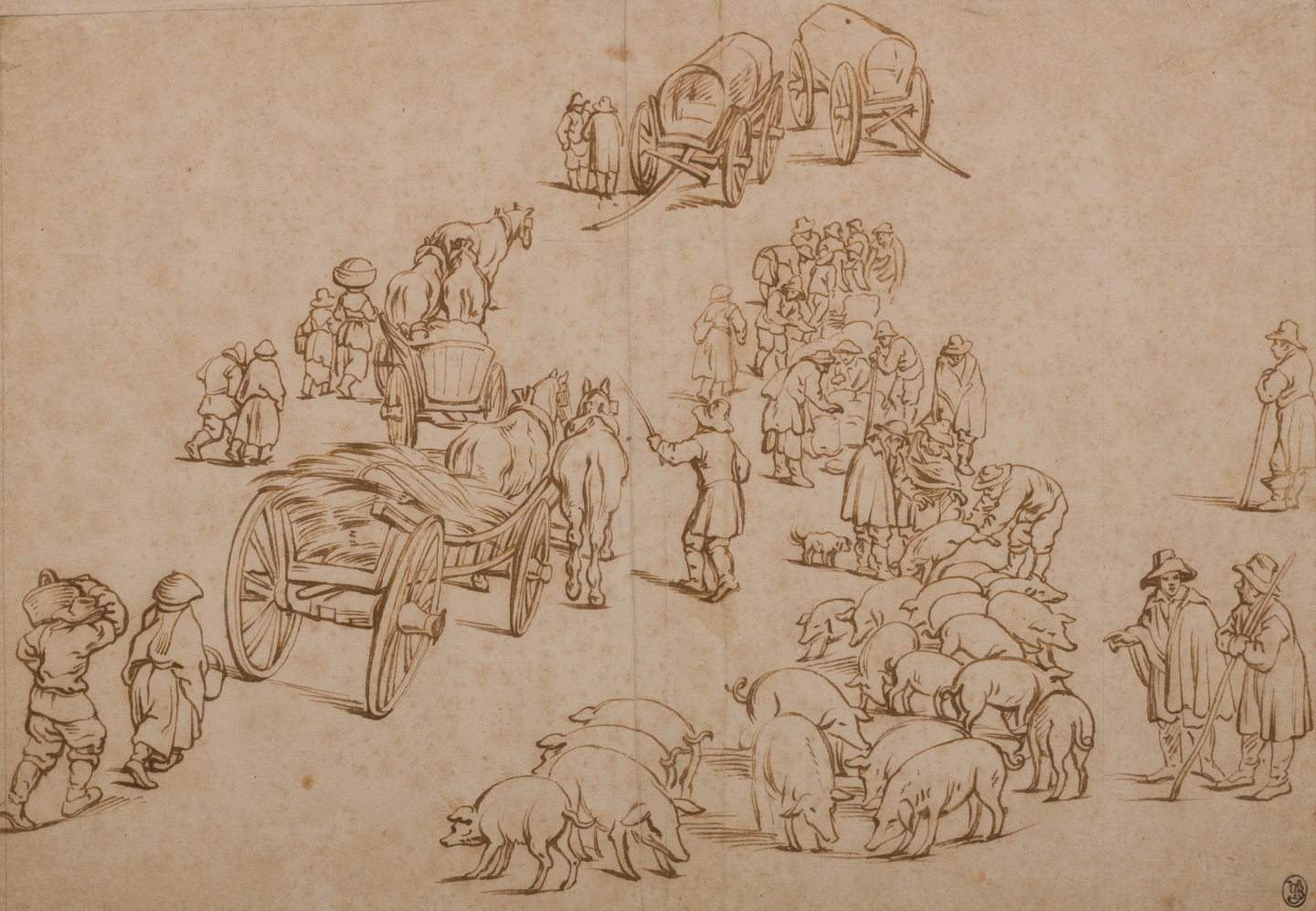 Jan Brueghel the Younger (Antwerp, 1601 - 1678) Studies of a pig market