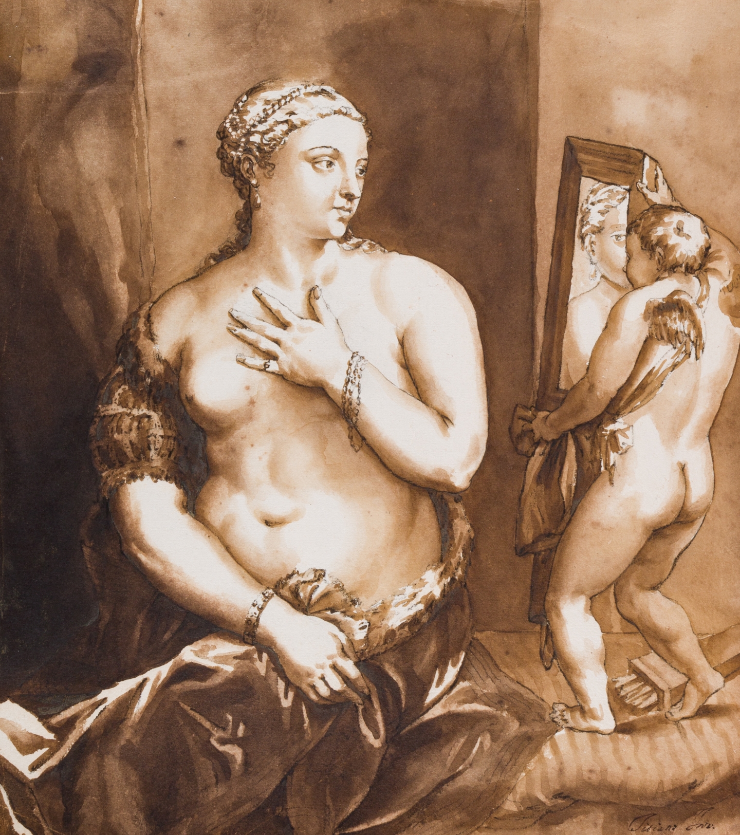 Jan de Bisschop (Amsterdam 1628-1671 The Hague) Venus and Cupid (after Titian)