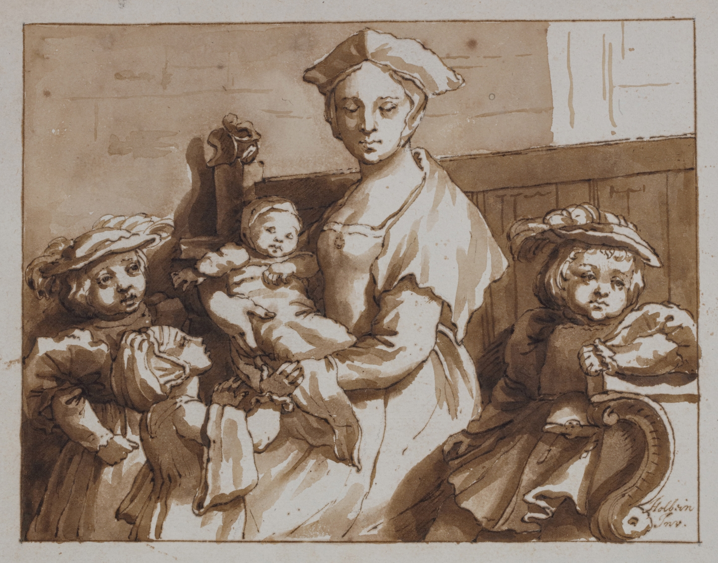 Jan de Bisschop (Amsterdam 1628-1671 The Hague) Mother and her four children (after Hans Holbein)