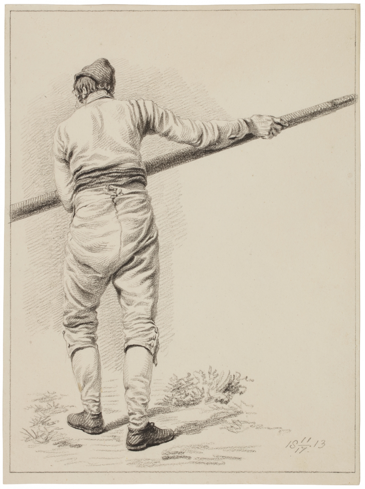 Joannes Pieter Visser Bender (Haarlem 1785-1813 Haarlem) A man pushing a beam