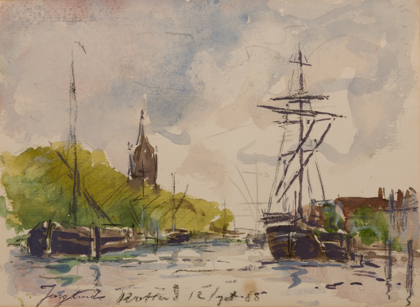 Johan Barthold Jongkind (Lattrop 1819-1891 La Côte-Saint-André) A view of Rotterdam Overschie