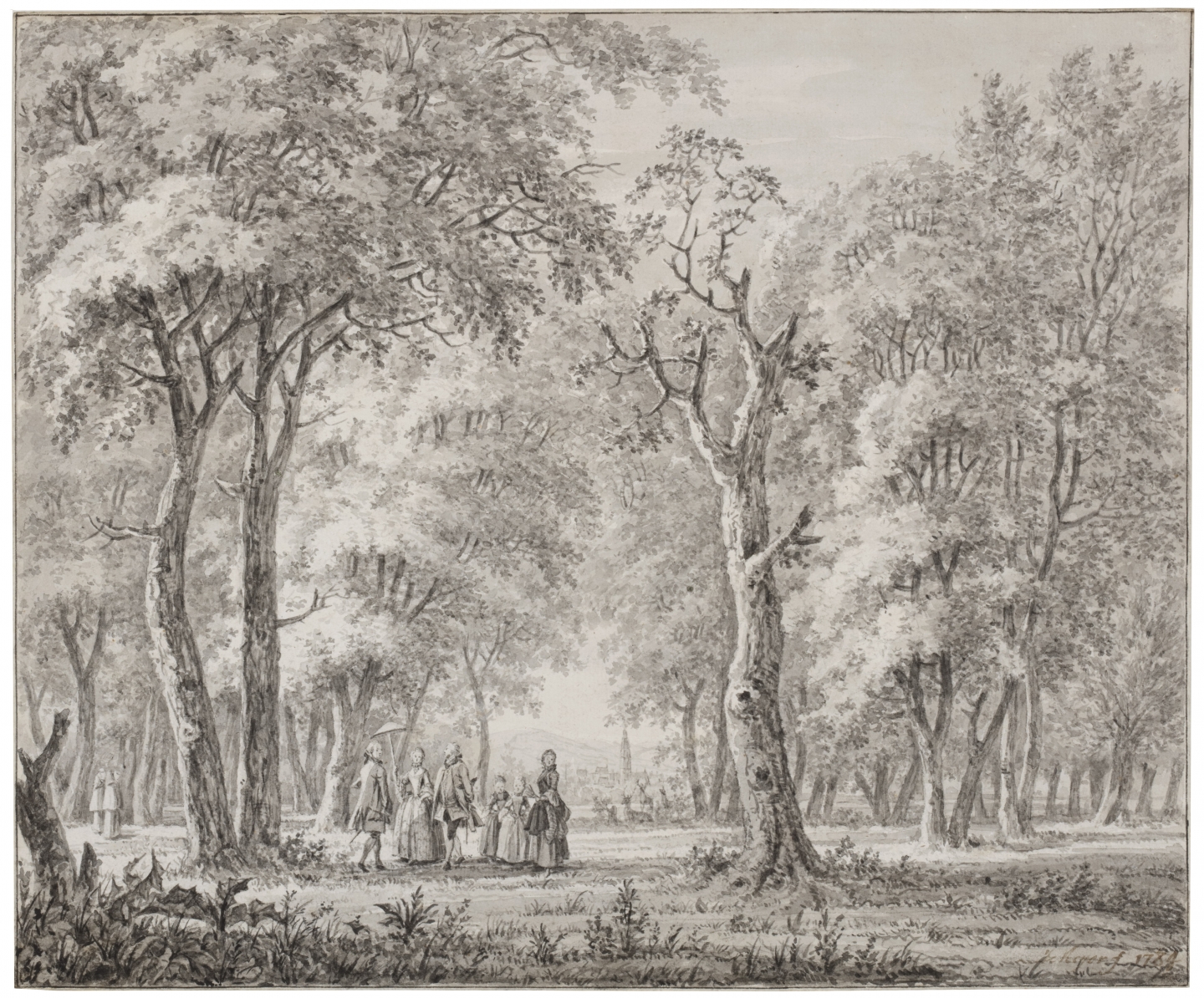 Johann Edler Goll van Franckenstein (Frankfurt an Main 1722-1785 Velsen-Zuid) Elegant company in a wood