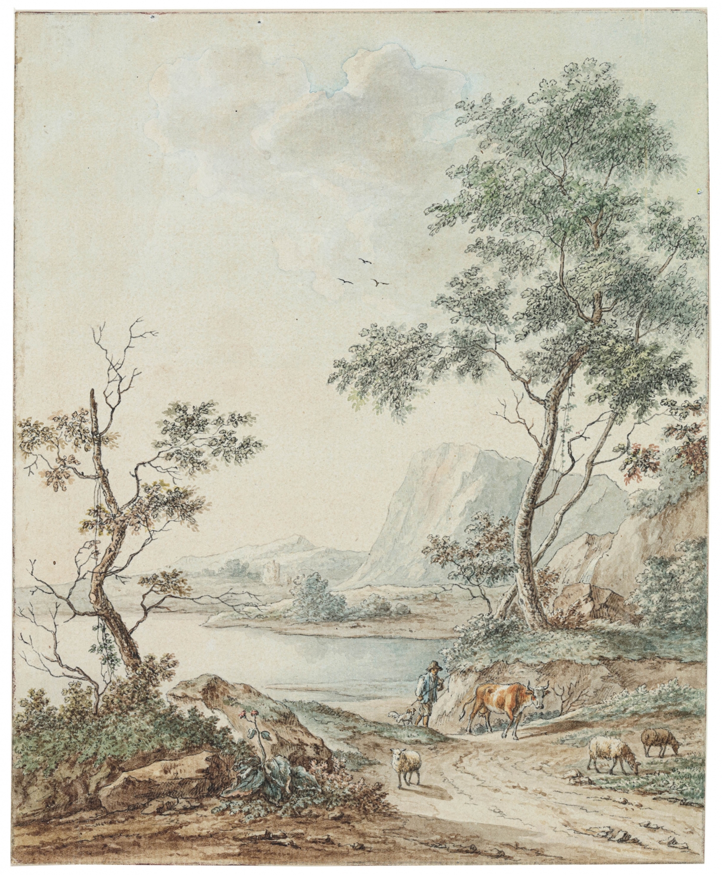 Johannes Janson (Ambon 1729-1784 Leiden) Mountainous landscape with shepherd and cattle