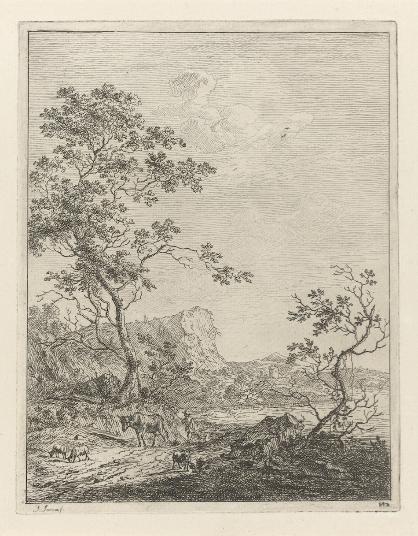 Johannes Janson (Ambon 1729-1784 Leiden) Mountainous landscape with shepherd and cattle