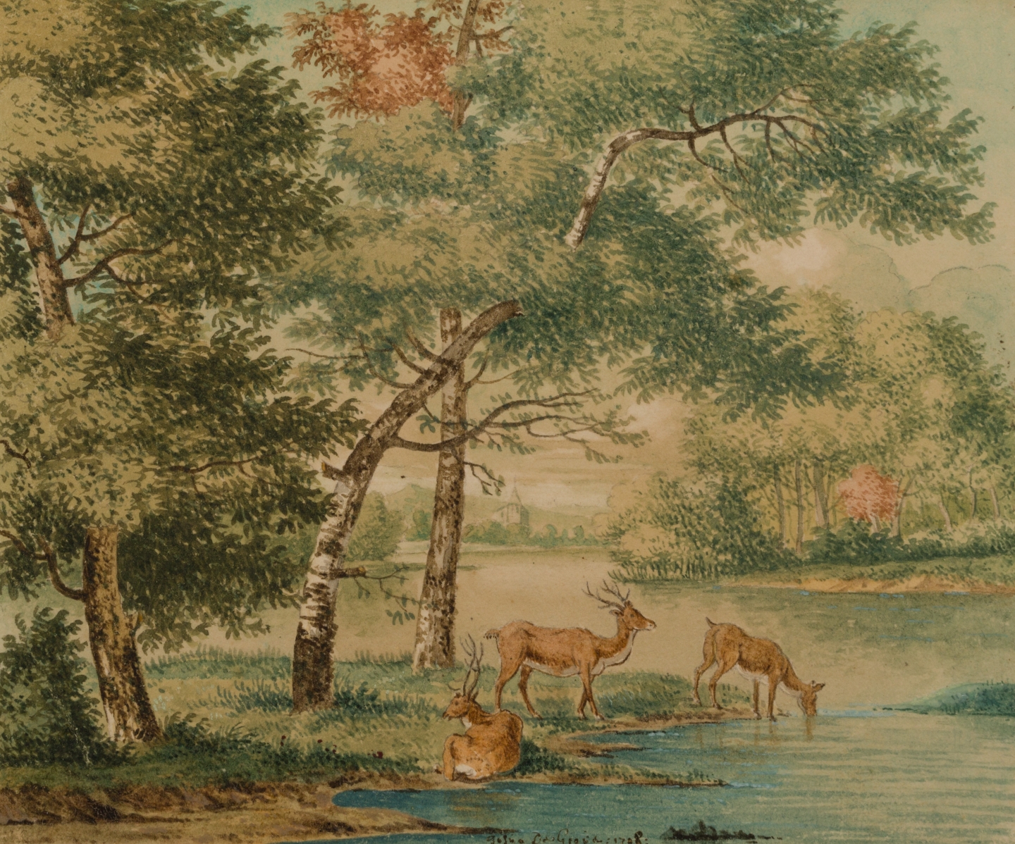 Josua de Grave (Amsterdam, 1643-The Hague, 1712) A forest with resting deer (1708)