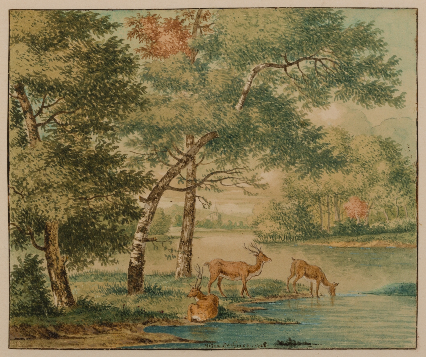 Josua de Grave (Amsterdam, 1643-The Hague, 1712) A forest with resting deer (1708)