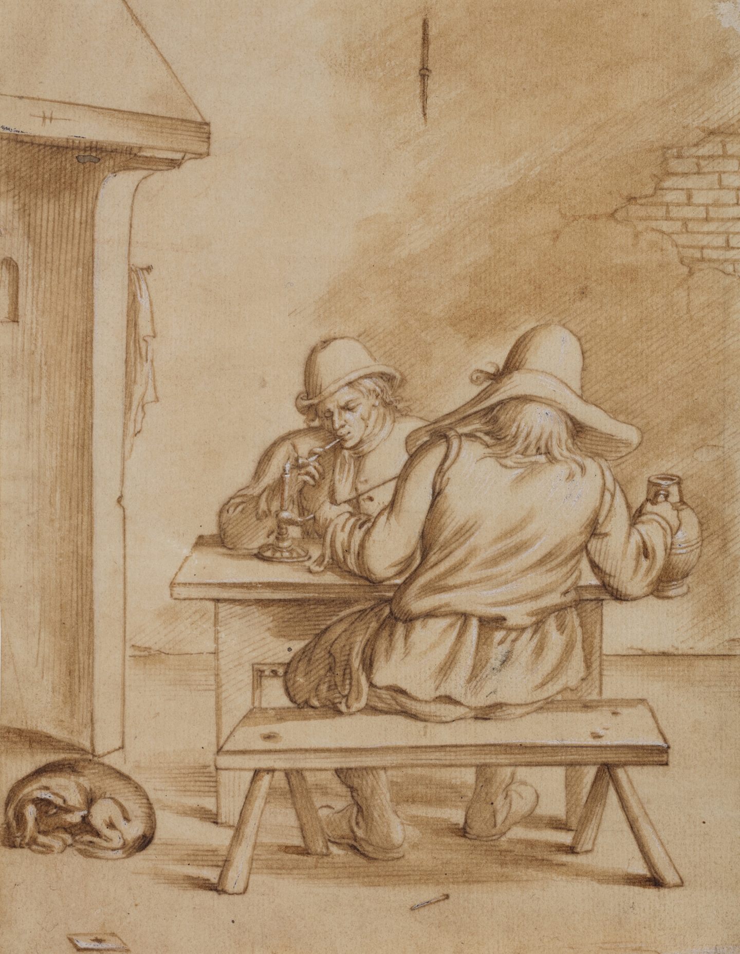 L. Brakelman (c.1660-after 1718) Interior with two men smoking, drinking and playing cards.