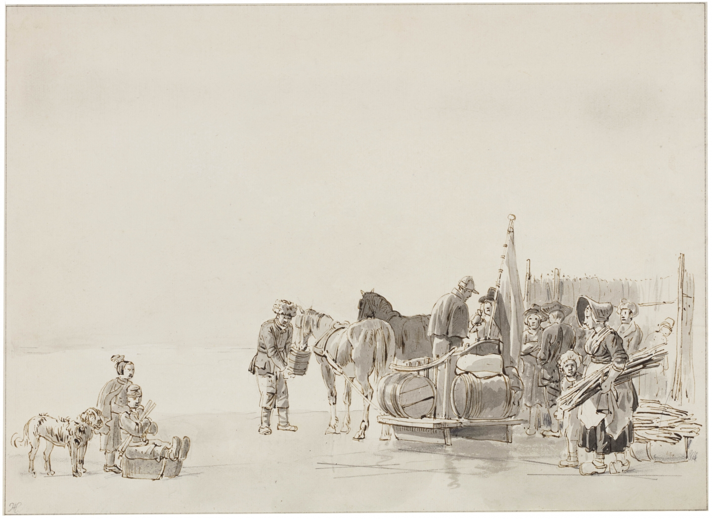 Leendert de Koningh (Dordrecht 1777-1849 Dordrecht) Figures and horses with sleighs on the ice
