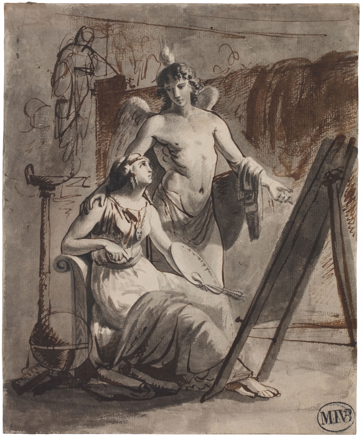 Mattheus Ignatius van Bree (Antwerp 1773-1839 Antwerp) Pictura and Genius (recto), Theseus and Ariadne (verso)