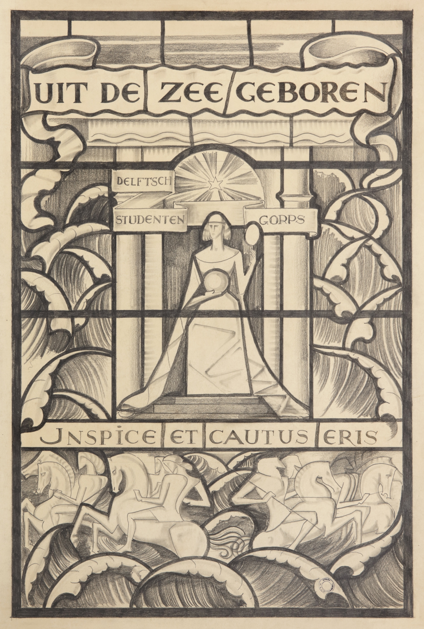 Willem van Konijnenburg (The Hague 1868-1943 The Hague) Uit de Zee Geboren (Titlepage, a stained-glass design for the Geuzenraam, Nieuwe Kerk, Delft)