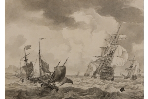 Hendrik Kobell (Rotterdam 1751-1779 Rotterdam) A Dutch Man-o'War and other ships at the Street of Gibraltar