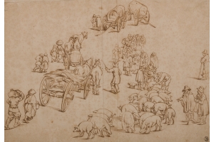 Jan Brueghel the Younger (Antwerp, 1601 - 1678) Studies of a pig market