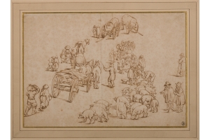 Jan Brueghel the Younger (Antwerp, 1601 - 1678) Studies of a pig market