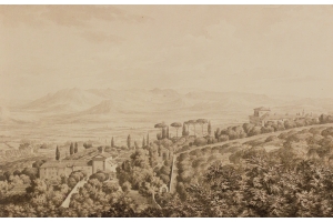 Jean Grandjean (Amsterdam, 1752-Rome, 1781) View on Frascati and villa d'Este, seen from villa Conti