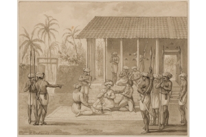 Reinier Vinkeles (Amsterdam 1741-1816 Amsterdam) Jacob Haafner conversing with the 'Jammedaar' in Alamparvé, Ceylon, Jacob Haafner with Anna and the two girls land on the island Caradiva.