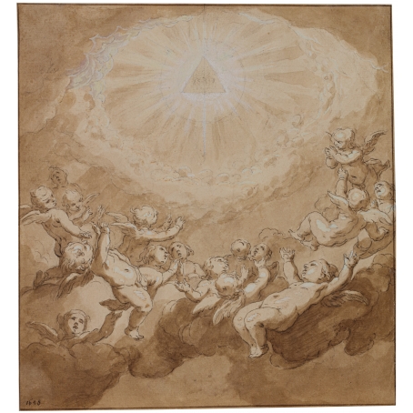 Abraham Bloemaert (Gorinchem 1566-1651 Utrecht) The Tetragrammaton as a Symbol of God the Father in a Glory of winged Children-Angels (1648)