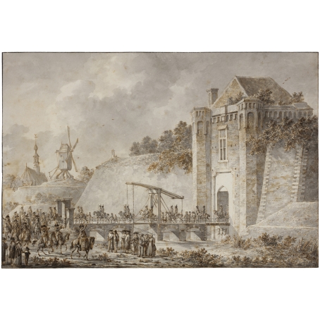 Dirk Langendijk (Rotterdam 1748-1805 Rotterdam) Departing soldiers leaving a city