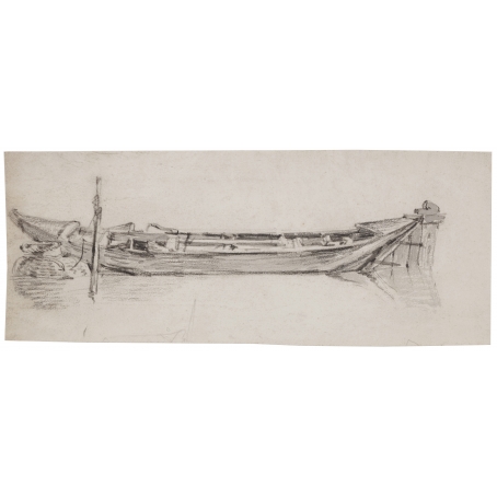 Dutch School, 17th century A moored rowing boat with fish basket