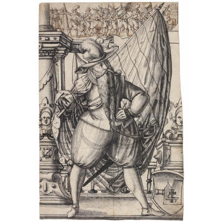 Friedrich Brentel (attr. to) (Lauingen 1580-1651 Strasbourg) and Bartholomäus Lingg (attr. to) (Zug 1555/60-after 1633 Strasbourg) A standard-bearer with a frieze of soldiers