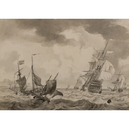 Hendrik Kobell (Rotterdam 1751-1779 Rotterdam) A Dutch Man-o'War and other ships at the Street of Gibraltar