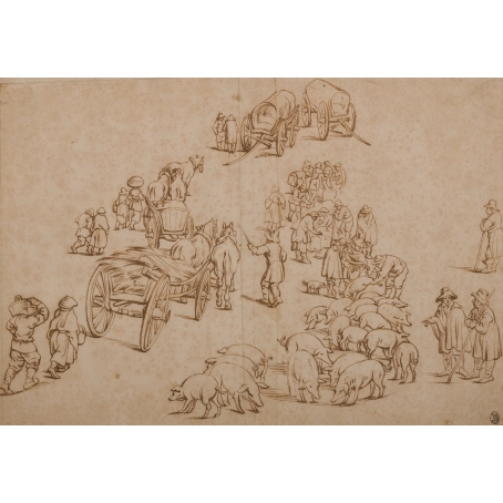 Jan Brueghel the Younger (Antwerp, 1601 - 1678) Studies of a pig market
