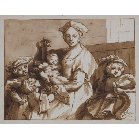 Jan de Bisschop (Amsterdam 1628-1671 The Hague) Mother and her four children (after Hans Holbein)
