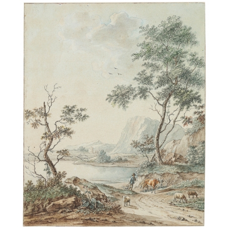 Johannes Janson (Ambon 1729-1784 Leiden) Mountainous landscape with shepherd and cattle