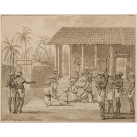 Reinier Vinkeles (Amsterdam 1741-1816 Amsterdam) Jacob Haafner conversing with the 'Jammedaar' in Alamparvé, Ceylon, Jacob Haafner with Anna and the two girls land on the island Caradiva.